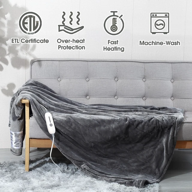 Alt view image 4 of 7 - Heated Blanket Throw, Super Soft Flannel Electric Throw Blanket | 3 Heating Levels, 4H Auto Off,Overheat Protection, Machine Washable, Fast Heating, ETL & FCC Certified, for Home Office Sofa