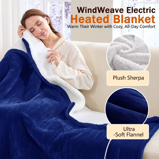 Alt view image 2 of 6 - Heated Blanket Electric Throw 50"X60", Heating Blanket ETL Cert | 1/2/4/6/8H Auto-Off 10 Heat Level,Soft Warm Winter Blanket,House Warming Gifts for Grandma Grandpa,Sapphire blue