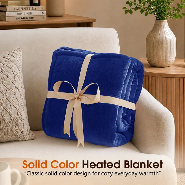 Alt view image 4 of 6 - Heated Blanket Electric Throw 50"X60", Heating Blanket ETL Cert | 1/2/4/6/8H Auto-Off 10 Heat Level,Soft Warm Winter Blanket,House Warming Gifts for Grandma Grandpa,Sapphire blue