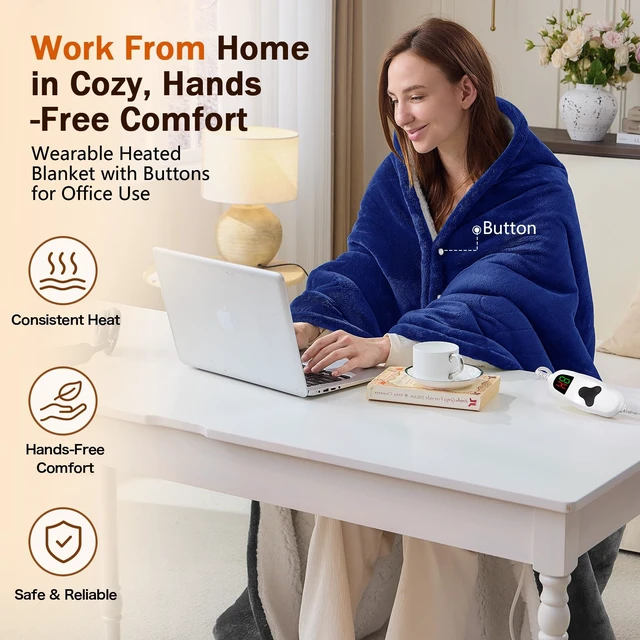 Alt view image 5 of 6 - Heated Blanket Electric Throw 50"X60", Heating Blanket ETL Cert | 1/2/4/6/8H Auto-Off 10 Heat Level,Soft Warm Winter Blanket,House Warming Gifts for Grandma Grandpa,Sapphire blue
