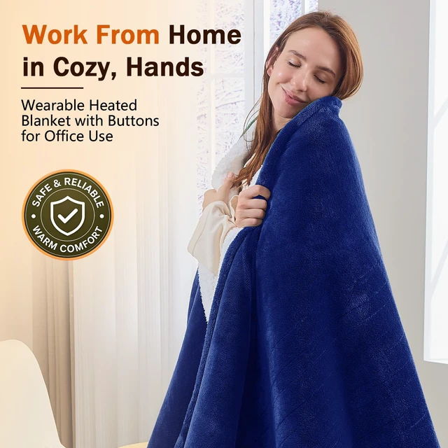 Alt view image 6 of 6 - Heated Blanket Electric Throw 50"X60", Heating Blanket ETL Cert | 1/2/4/6/8H Auto-Off 10 Heat Level,Soft Warm Winter Blanket,House Warming Gifts for Grandma Grandpa,Sapphire blue