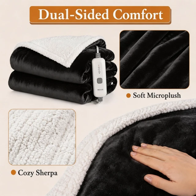 Alt view image 5 of 7 - Electric Heated Blanket 72"×84", 4 Heating Levels & 10H Auto-Off | Full Size Dark Gray, Sherpa & Soft Microplush, Quick Heating, Machine Washable, for Couch, Bed & Office, Parents' Gifts