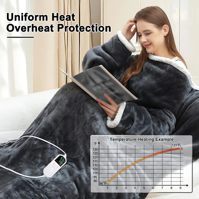 Alt view image 2 of 7 - Electric Wearable Heated Blanket Throw, 50x70+14" with Foot Pocket | Wearable Heated Blanket Portable with Foot Pocket,Electric Blanket,8 Heat Settings, 1-12H Auto Shut-Off,for Her/Him/Family
