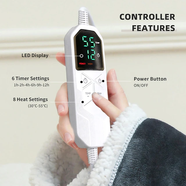 Alt view image 4 of 7 - Electric Wearable Heated Blanket Throw, 50x70+14" with Foot Pocket | Wearable Heated Blanket Portable with Foot Pocket,Electric Blanket,8 Heat Settings, 1-12H Auto Shut-Off,for Her/Him/Family