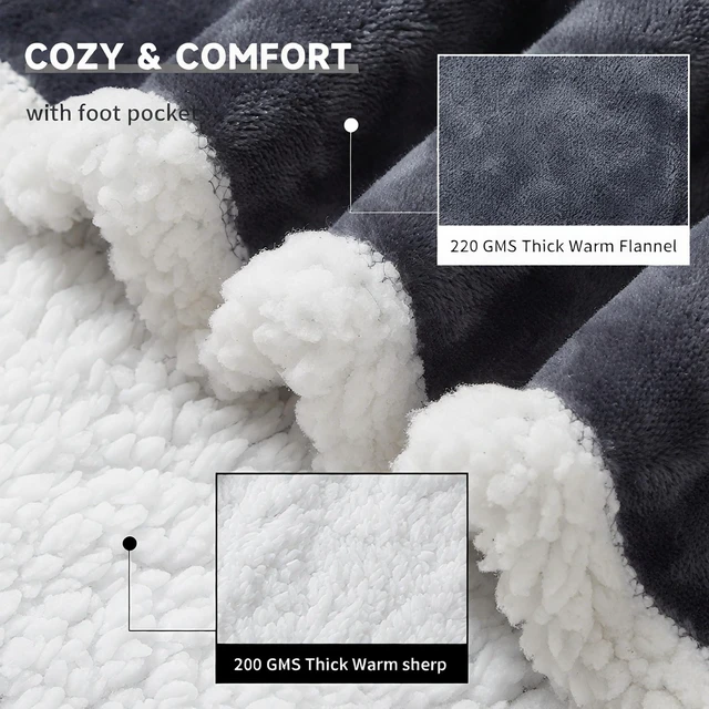 Alt view image 6 of 7 - Electric Wearable Heated Blanket Throw, 50x70+14" with Foot Pocket | Wearable Heated Blanket Portable with Foot Pocket,Electric Blanket,8 Heat Settings, 1-12H Auto Shut-Off,for Her/Him/Family