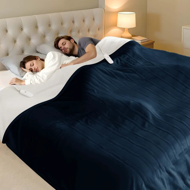 Main image of Queen Size Heated Blanket - Dual Control Electric Blanket Queen | 5 Heating Levels, 10 Hours Auto Off, Overheat Protection, Washable Flannel Sherpa Heating Blanket, 84 x 90 Inch, Navy