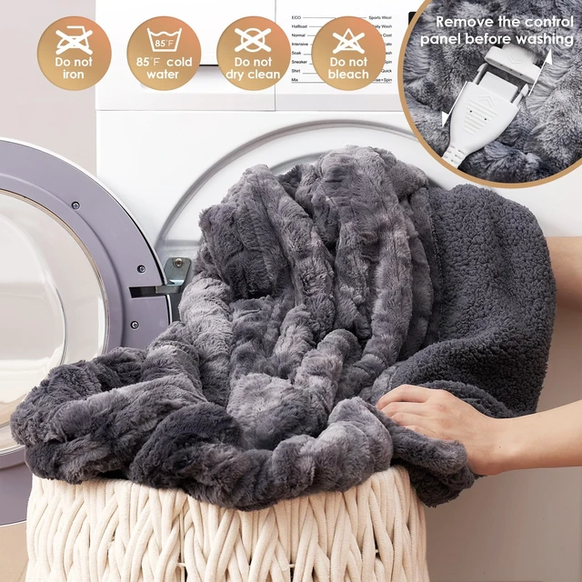 Alt view image 5 of 7 - Electric Heated Throw Blanket, 9 Heat & 10H Auto-Off, Grey, Couch | ETL certified with overheat protection, Fast heating, 85-110°F, Faux fur & sherpa, Machine washable, Perfect for bed, office