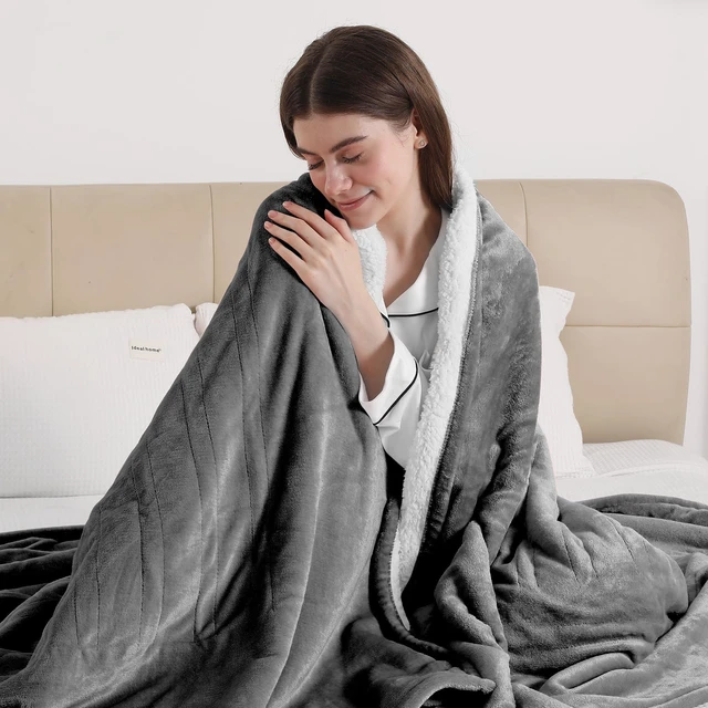 Main image of Heated Throw Blanket, Electric Blanket Throw with 5 Heating Levels | 50"x60" Super Soft Flannel Sherpa Fast Heating Blanket with ETL Certified for Bedding, 4 Hours Auto Off, Cool Gray