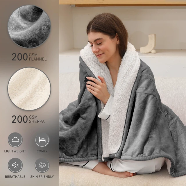 Alt view image 2 of 7 - Heated Throw Blanket, Electric Blanket Throw with 5 Heating Levels | 50"x60" Super Soft Flannel Sherpa Fast Heating Blanket with ETL Certified for Bedding, 4 Hours Auto Off, Cool Gray