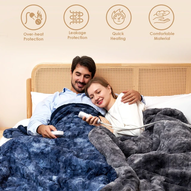 Alt view image 7 of 7 - Electric Heated Throw Blanket, 9 Heat & 10H Auto-Off, Grey, Couch | ETL certified with overheat protection, Fast heating, 85-110°F, Faux fur & sherpa, Machine washable, Perfect for bed, office