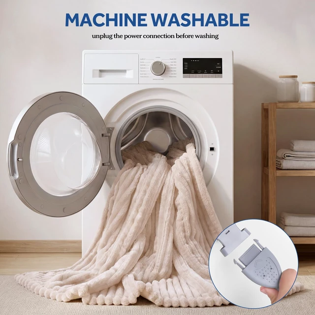 Alt view image 7 of 7 - Electric Blanket Heated Throw, Soft Cozy Ribbed Flannel to Sherpa Reversible Safe Heating with 6 Heat Settings & 2-10 Hours Auto-Off Over-Heat Protection, Machine Washable, 50"x60" Beige