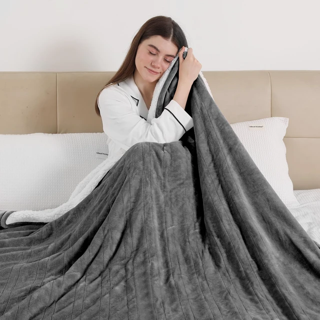 Alt view image 7 of 7 - Heated Throw Blanket, Electric Blanket Throw with 5 Heating Levels | 50"x60" Super Soft Flannel Sherpa Fast Heating Blanket with ETL Certified for Bedding, 4 Hours Auto Off, Cool Gray