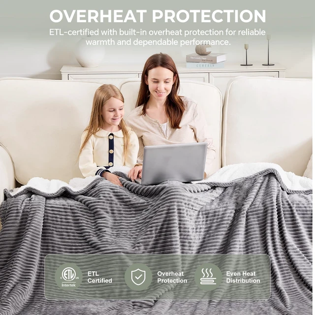 Alt view image 6 of 7 - Heated Blanket Queen Size Dual Control Electric Blanket, 84"x90" | Washable Heating Blanket, 5 Heat Levels, 10H Auto Off, Overheat Protection, Soft Flannel Sherpa, Gift for Grandma, Grey