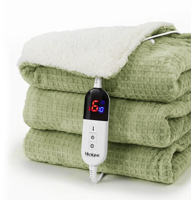 Main image of Heated Blanket Electric Blanket Twin Waffle, 62x84 Inches Sherpa Fleece Fast Heating Blanket 6 Heating Levels & 10 Hours Auto Off ETL Certification, Sage Twin