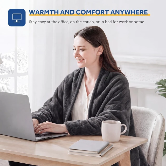 Alt view image 5 of 7 - Electric Blanket Heated Throw with Foot Pocket, 50"x62", Dark Grey | Flannel to Sherpa, 6 Heating Levels, 2-10 Hours Auto Shut Off, Fast Heating, Machine Washable for Couch Work Home Office