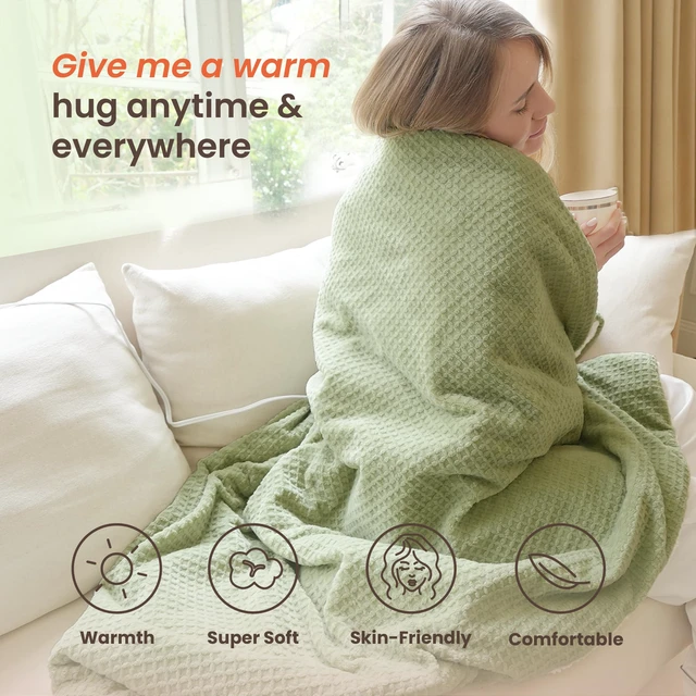Alt view image 3 of 7 - Heated Blanket Electric Blanket Twin Waffle, 62x84 Inches Sherpa Fleece Fast Heating Blanket 6 Heating Levels & 10 Hours Auto Off ETL Certification, Sage Twin
