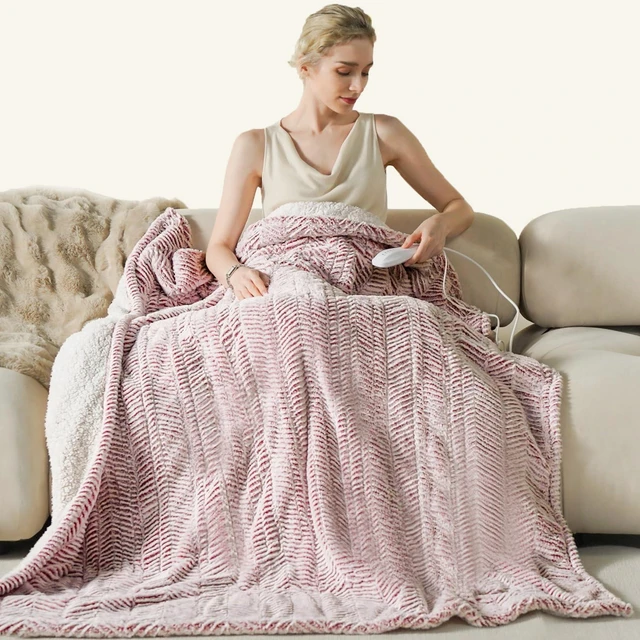 Main image of Heated Blanket Throw 50" x 60",Fluffy Electric Blanket,Pink | Timer Settings,Auto Off,Soft Sherpa Heated Throw Blanket,Machine Washable,Fast Heating for Sofa Bed Office Use,Gifts for Mom
