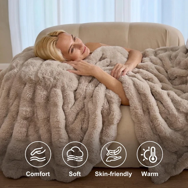 Alt view image 3 of 7 - Electric Heated Blanket Throw,Faux Rabbit Fur Heating Throw Blankets | Bubble Heated Blanket,8.86ft Detachable,Fast Heating with 1-10h Auto Off Timer,Overheat Protection,Machine Washable