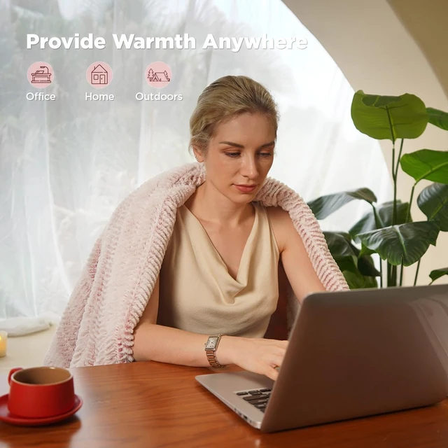 Alt view image 3 of 7 - Heated Blanket Throw 50" x 60",Fluffy Electric Blanket,Pink | Timer Settings,Auto Off,Soft Sherpa Heated Throw Blanket,Machine Washable,Fast Heating for Sofa Bed Office Use,Gifts for Mom