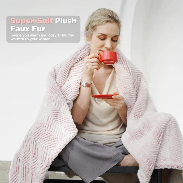 Alt view image 5 of 7 - Heated Blanket Throw 50" x 60",Fluffy Electric Blanket,Pink | Timer Settings,Auto Off,Soft Sherpa Heated Throw Blanket,Machine Washable,Fast Heating for Sofa Bed Office Use,Gifts for Mom