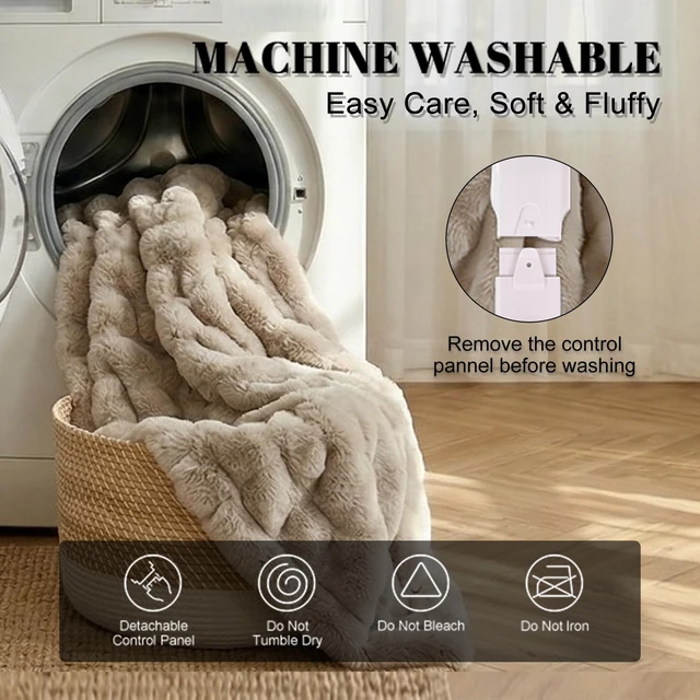 Alt view image 6 of 7 - Electric Heated Blanket Throw,Faux Rabbit Fur Heating Throw Blankets | Bubble Heated Blanket,8.86ft Detachable,Fast Heating with 1-10h Auto Off Timer,Overheat Protection,Machine Washable