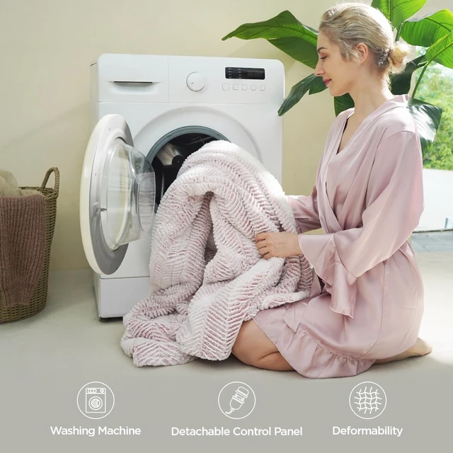 Alt view image 7 of 7 - Heated Blanket Throw 50" x 60",Fluffy Electric Blanket,Pink | Timer Settings,Auto Off,Soft Sherpa Heated Throw Blanket,Machine Washable,Fast Heating for Sofa Bed Office Use,Gifts for Mom