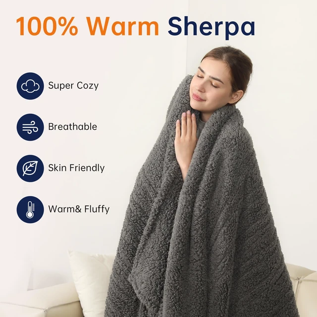Alt view image 2 of 6 - Heated Throw Blanket, Fast Heating Electric Blanket Throw 50"x60" | Heated Throw Electric Blanket Double Sided Soft Sherpa, 5 Heating Levels & 4 Hours Auto Off, ETL Certified, Dark Gray