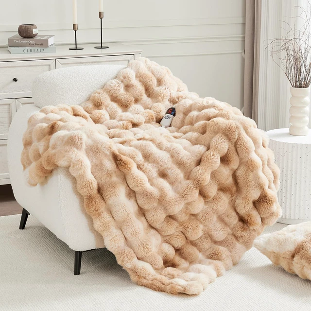 Main image of Faux Fur Heated Throw Blanket for Couch, Women Gift, Tie-Dye Beige | 50"X60" Fluffy Soft Thick Bubble Electric Blanket, 6 Levels Fast Heating Blanket, 4H Timer, Washable, ETL Certified for Sofa