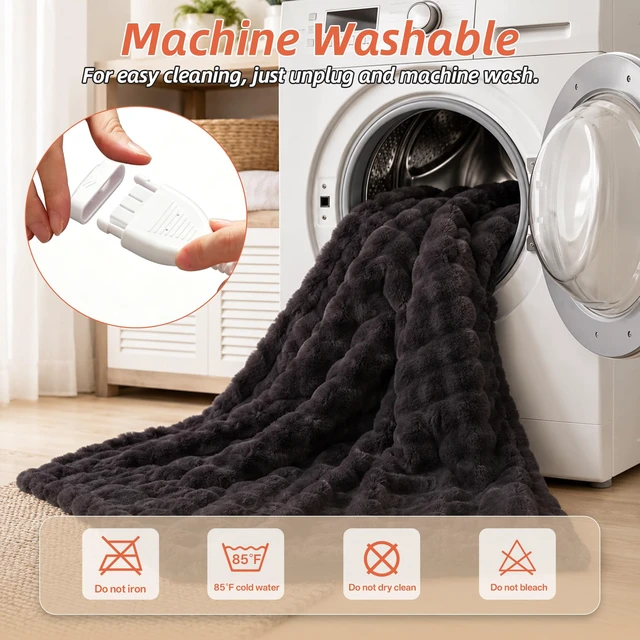 Alt view image 5 of 7 - Electric Heated Blanket,50x60 Heating Throw Soft Bubble Flannel Dark Grey | ETL Certified 9 Setting Electric Heated Throw Blanket,Machine Washable Auto Off for couch Bed Office, Gifts