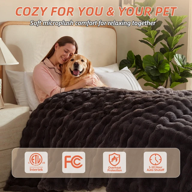 Alt view image 7 of 7 - Electric Heated Blanket,50x60 Heating Throw Soft Bubble Flannel Dark Grey | ETL Certified 9 Setting Electric Heated Throw Blanket,Machine Washable Auto Off for couch Bed Office, Gifts