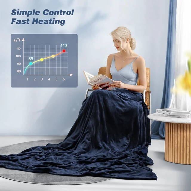 Alt view image 5 of 7 - Heated Electric Blanket Twin Size 62" x 84" Flannel Heated Blanket with 6 Heating Levels & 10 Hours Auto Off, Comfort Warm Blanket for Home Office Use, Machine Washable