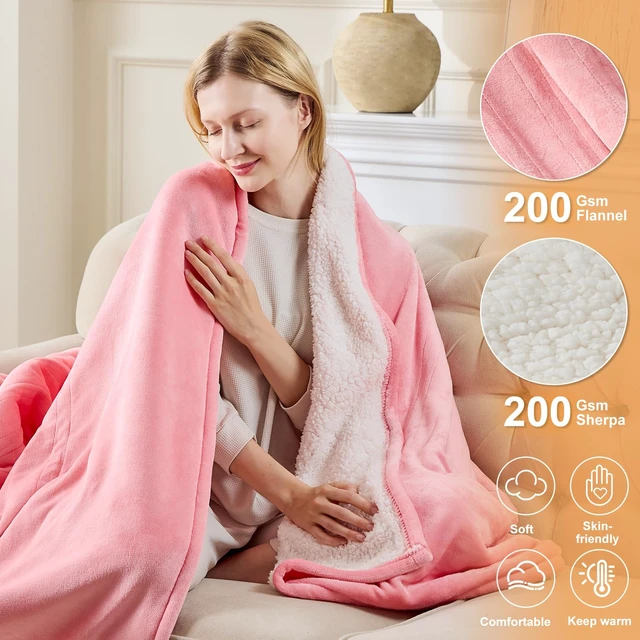 Alt view image 5 of 7 - Pink Heated Blanket, Electric Blanket Twin Size, ETL Certified | 10 Hours Auto Off, 5 Heat Settings, Even Fast Heating Blanket with Ultra-Soft Flannel Sherpa, Warm Gifts for Women, 62"x84"