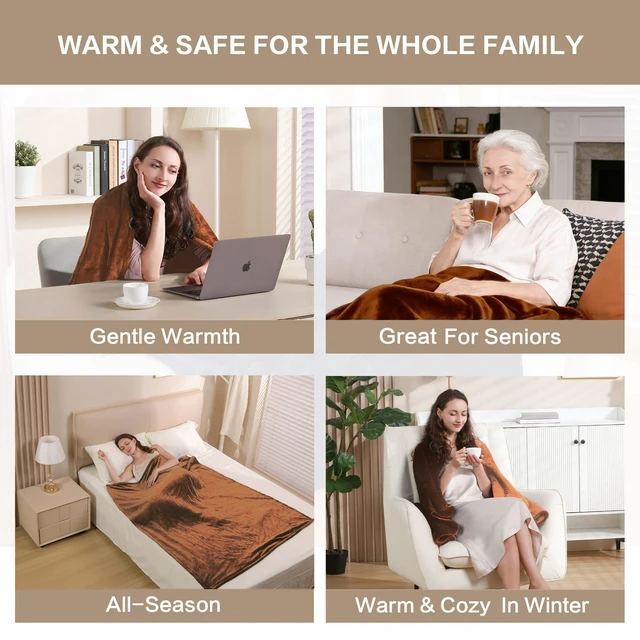 Alt view image 2 of 7 - Heated Blanket Throw, Soft Double Flannel Electric Heating Blanket | ETL & FCC Certified, 3 Heat Levels, 4H Auto Off, Overheat Protection, Washable, for Couch, Bed, Office, Gifts for Women Men