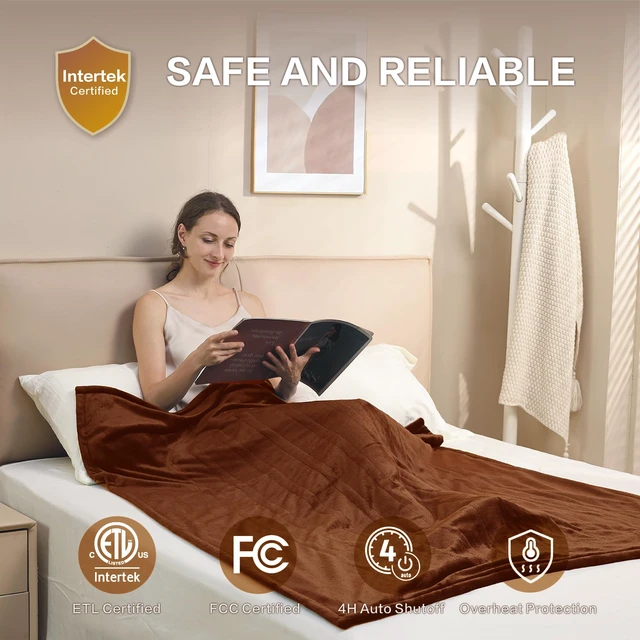 Alt view image 6 of 7 - Heated Blanket Throw, Soft Double Flannel Electric Heating Blanket | ETL & FCC Certified, 3 Heat Levels, 4H Auto Off, Overheat Protection, Washable, for Couch, Bed, Office, Gifts for Women Men