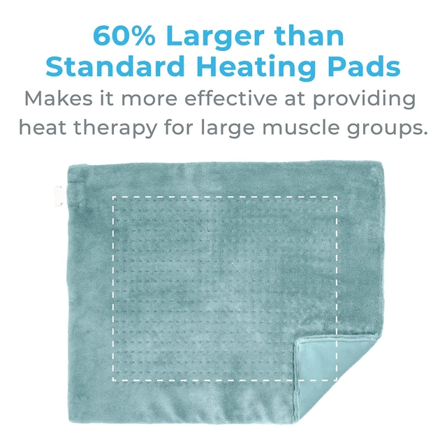 Alt view image 4 of 7 - PureRelief Ultra-Wide Microplush Heating Pad - 20 x 24 XXL Size & 6 Heat Settings for Temporary Neck, Shoulder & Back Pain Relief - Moist Heat Option & Machine Washable (Sea Glass)