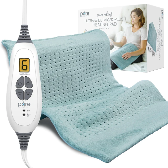 Main image of PureRelief Ultra-Wide Microplush Heating Pad - 20 x 24 XXL Size & 6 Heat Settings for Temporary Neck, Shoulder & Back Pain Relief - Moist Heat Option & Machine Washable (Sea Glass)