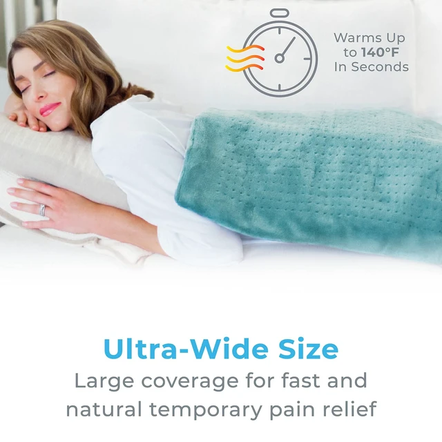 Alt view image 2 of 7 - PureRelief Ultra-Wide Microplush Heating Pad - 20 x 24 XXL Size & 6 Heat Settings for Temporary Neck, Shoulder & Back Pain Relief - Moist Heat Option & Machine Washable (Sea Glass)