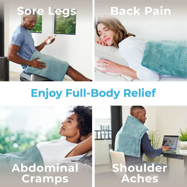 Alt view image 3 of 7 - PureRelief Ultra-Wide Microplush Heating Pad - 20 x 24 XXL Size & 6 Heat Settings for Temporary Neck, Shoulder & Back Pain Relief - Moist Heat Option & Machine Washable (Sea Glass)