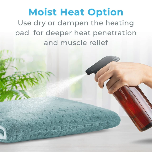 Alt view image 5 of 7 - PureRelief Ultra-Wide Microplush Heating Pad - 20 x 24 XXL Size & 6 Heat Settings for Temporary Neck, Shoulder & Back Pain Relief - Moist Heat Option & Machine Washable (Sea Glass)