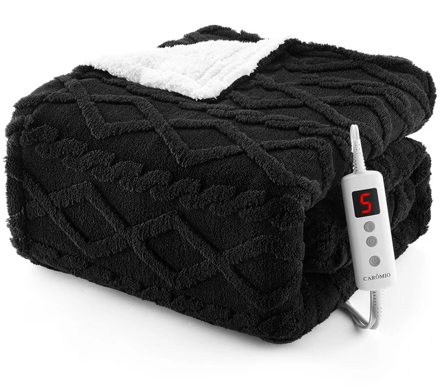 Main image of Heated Throw Blanket, Thick Tufted Sherpa Electric Blanket Throw | 10 Heating Levels and 10 Time Settings, ETL Certified Machine Washable Fast Heating Blanket Throw 50"×60", black