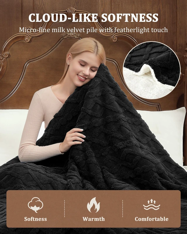 Alt view image 7 of 7 - Heated Throw Blanket, Thick Tufted Sherpa Electric Blanket Throw | 10 Heating Levels and 10 Time Settings, ETL Certified Machine Washable Fast Heating Blanket Throw 50"×60", black