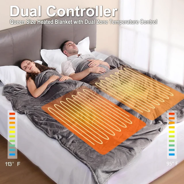Alt view image 2 of 7 - Heated Blanket Queen Size, Soft Cozy Double Flannel Electric Blanket | ETL & FCC Certified, 3 Heating Levels, 8H Auto Off, Overheat Protection, for Bedroom, Gifts for Women, Men, Gray