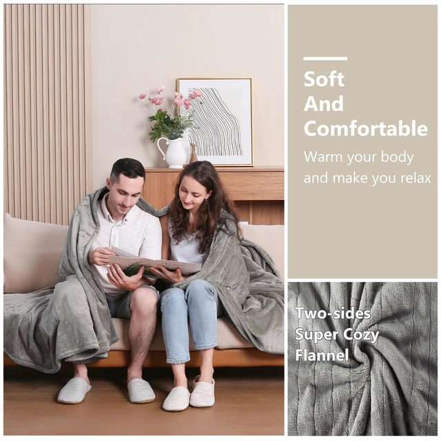 Alt view image 6 of 7 - Heated Blanket Queen Size, Soft Cozy Double Flannel Electric Blanket | ETL & FCC Certified, 3 Heating Levels, 8H Auto Off, Overheat Protection, for Bedroom, Gifts for Women, Men, Gray