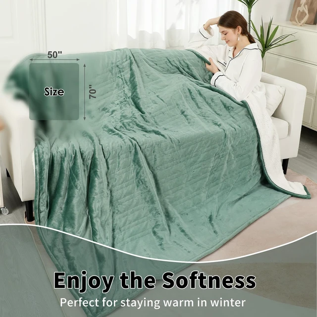 Alt view image 6 of 7 - Electric Blanket Heated Throw, 50"x70" Electric Throw Blanket | Soft Flannel & Warm Sherpa, 6 Heating Levels & 4 Hours Auto Off, ETL & FCC Certification, Home Office Sofa, Machine Washable