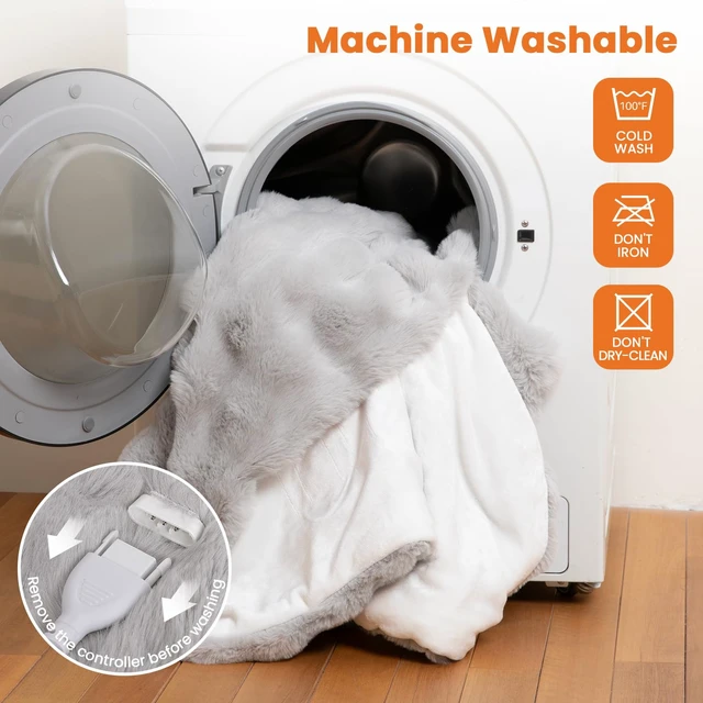 Alt view image 5 of 6 - Electric Throw Blanket, Fluffy Faux Fur Heated Blanket Throw 50x60", Grey | 6 Heating Levels, 12hrs Timer, Machine Washable, ETL Certified, Couch Bed Use, Gift for Men Women, Bubble