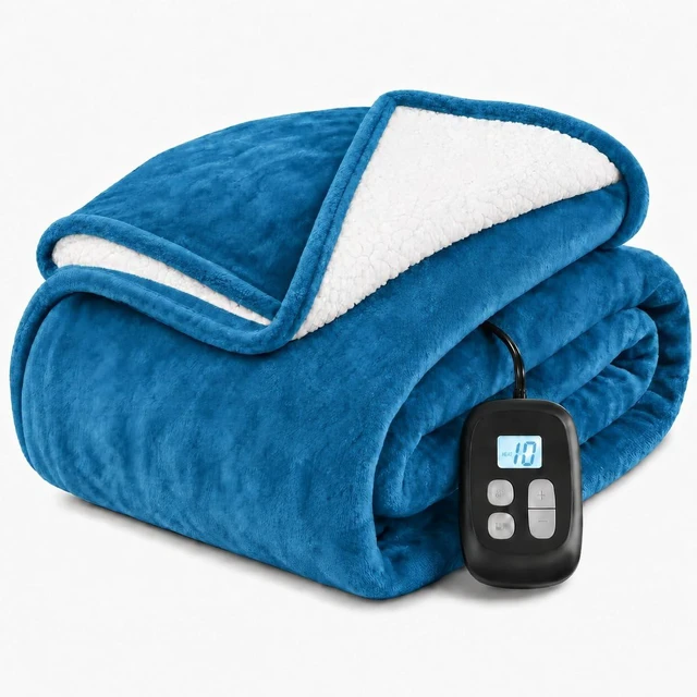 Main image of Electric Heated Blanket Full Size 72" x 84", Soft Flannel Heating Blanket for Bed, Sofa, Bedroom, 10 Heat Settings, 1-12H Auto Shut Off, Overheat Protection, Machine Washable, Lake Blue