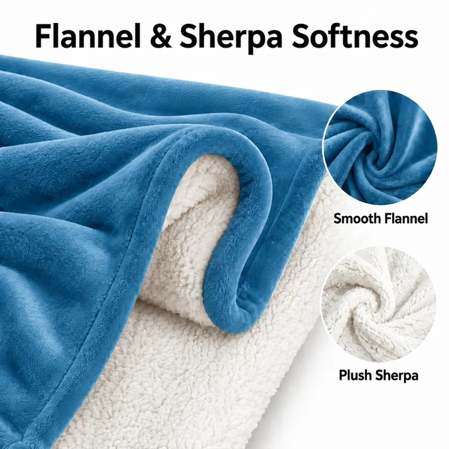 Alt view image 2 of 7 - Electric Heated Blanket Full Size 72" x 84", Soft Flannel Heating Blanket for Bed, Sofa, Bedroom, 10 Heat Settings, 1-12H Auto Shut Off, Overheat Protection, Machine Washable, Lake Blue