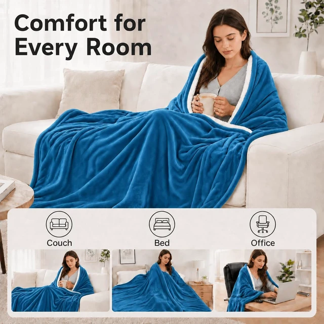 Alt view image 3 of 7 - Electric Heated Blanket Full Size 72" x 84", Soft Flannel Heating Blanket for Bed, Sofa, Bedroom, 10 Heat Settings, 1-12H Auto Shut Off, Overheat Protection, Machine Washable, Lake Blue