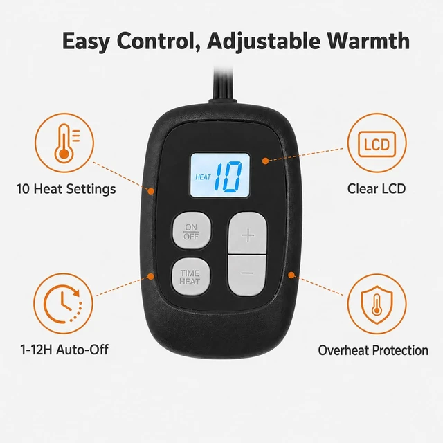 Alt view image 4 of 7 - Electric Heated Blanket Full Size 72" x 84", Soft Flannel Heating Blanket for Bed, Sofa, Bedroom, 10 Heat Settings, 1-12H Auto Shut Off, Overheat Protection, Machine Washable, Lake Blue