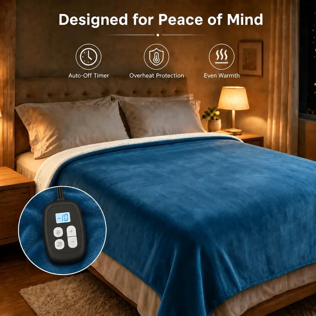 Alt view image 6 of 7 - Electric Heated Blanket Full Size 72" x 84", Soft Flannel Heating Blanket for Bed, Sofa, Bedroom, 10 Heat Settings, 1-12H Auto Shut Off, Overheat Protection, Machine Washable, Lake Blue